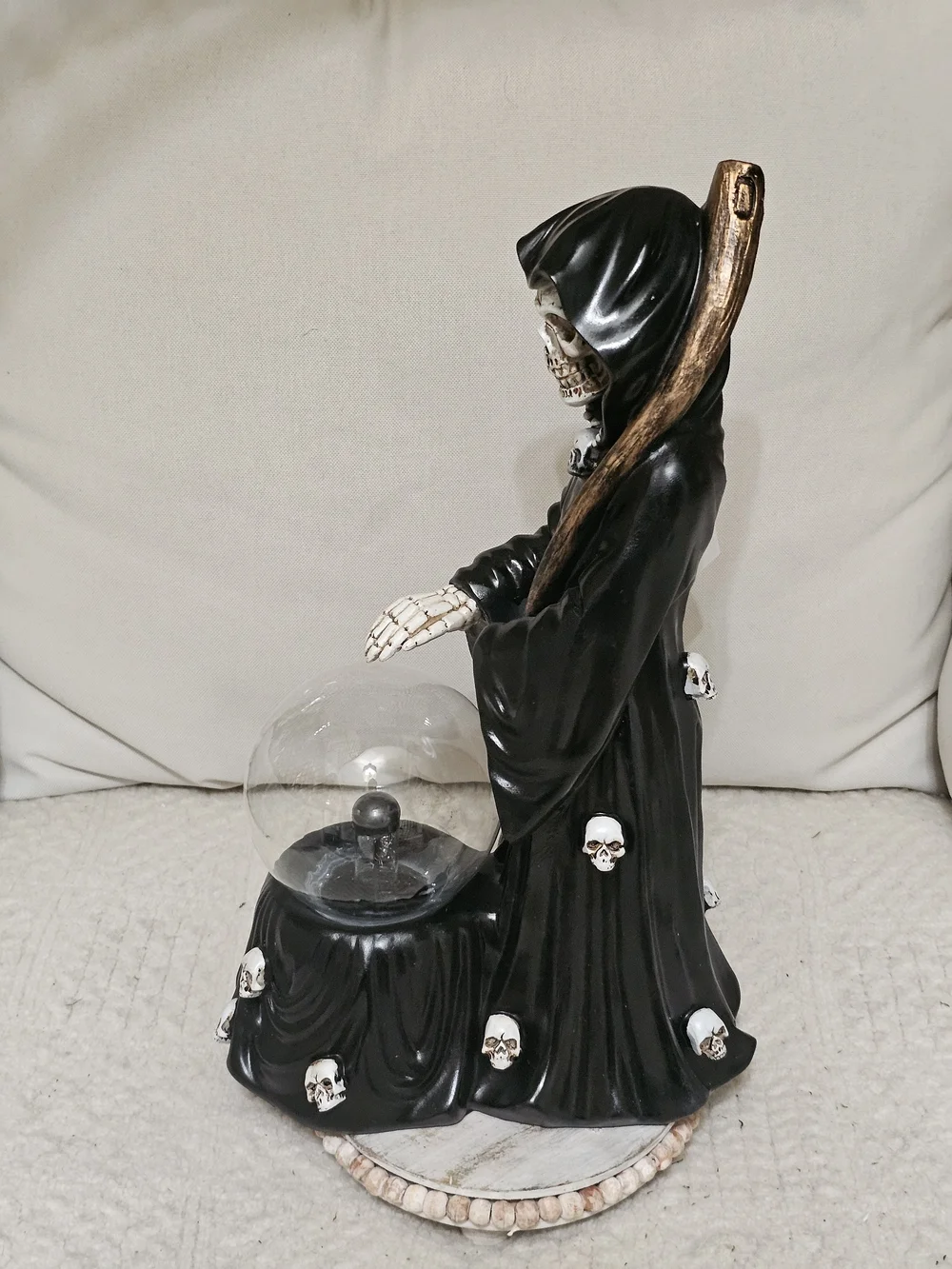 Grim Reaper Skull Crystal Ball Decor - Black Spooky Nights LED skull